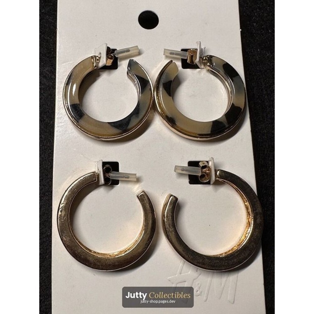h&m silver tone faceted hoop earrings 2 pair set classic nwt